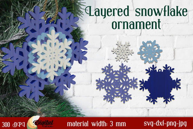 Layered Snowflake Ornaments Laser Cut. Christmas Snowflake Laser Cut SVG Evgenyia Guschina 