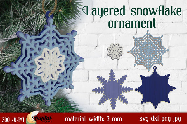 Layered Snowflake Ornaments Laser Cut. Christmas Snowflake Laser Cut SVG Evgenyia Guschina 