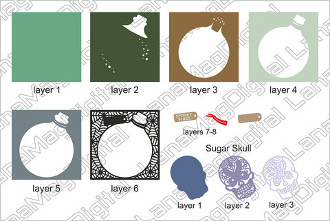 Layered Sugar skull in potion bottle svg Halloween spooky vibes 3D Paper LanaMagDigital 