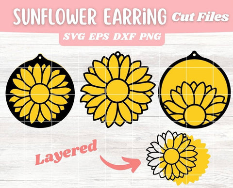 Layered Sunflower Round Earring Bundle SVG Cut File, Laser Earring Cut File for Glowforge SVG Apple Grove Designs 