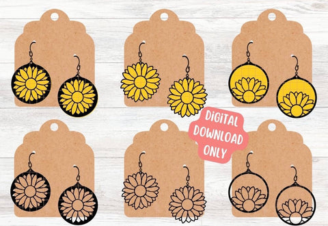 Layered Sunflower Round Earring Bundle SVG Cut File, Laser Earring Cut File for Glowforge SVG Apple Grove Designs 
