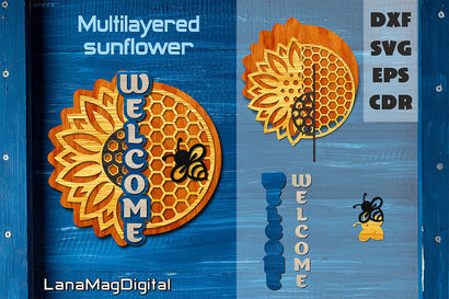 Layered sunflower svg, Welcome sign svg, Honeycomb Bee Front door decor SVG LanaMagDigital 