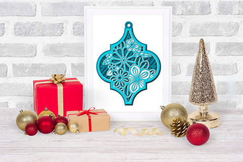 Layered SVG Christmas Ornament, 3d SVG Floral Tile Ornament. SVG Elinorka 