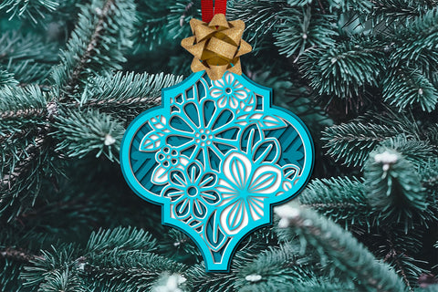 Layered SVG Christmas Ornament, 3d SVG Floral Tile Ornament. SVG Elinorka 