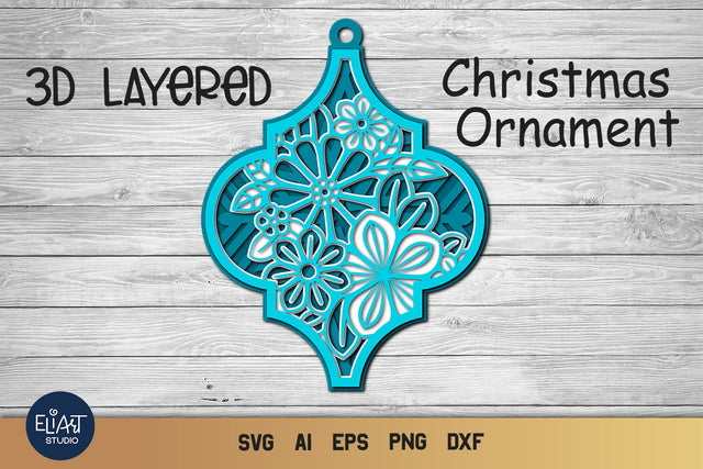 Layered SVG Christmas Ornament, 3d SVG Floral Tile Ornament. SVG Elinorka 