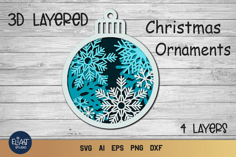 Layered SVG Christmas Ornament, 3D SVG Snowflake, Holiday Decoration. SVG Elinorka 