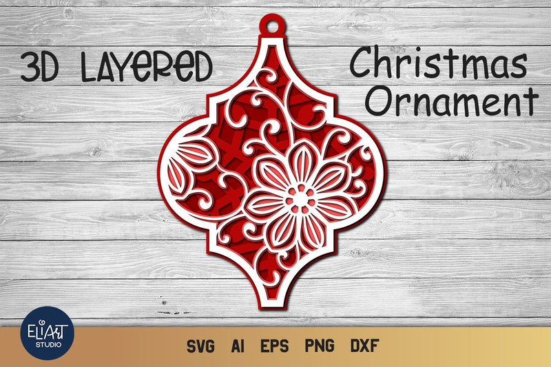 Layered SVG Floral Ornament, 3d SVG Christmas Tile Ornament. - So Fontsy
