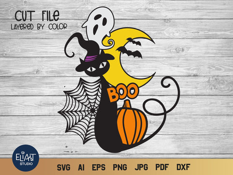 Layered SVG Halloween, Black Cat SVG, Moon Vinyl Craft. SVG Elinorka 