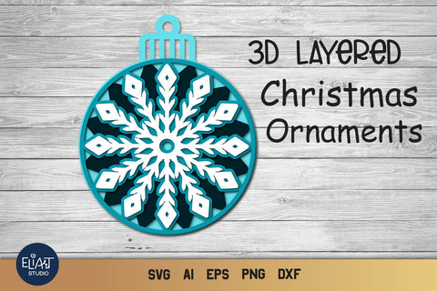 Layered SVG Snowflake, 3D SVG Christmas Ornament, Holiday Decoration. 3D Paper Elinorka 