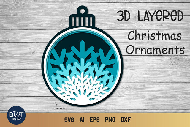 Layered SVG Snowflake, 3D SVG Christmas Ornament, Holiday Winter Ornament. 3D Paper Elinorka 
