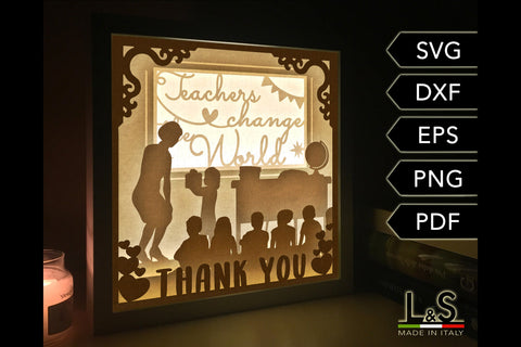 Layered Teacher Shadow Box Svg | 3D Light Box Template 3D Paper Lights & Silhouettes 