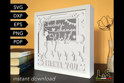 Layered Teacher Shadow Box Svg | 3D Light Box Template 3D Paper Lights & Silhouettes 