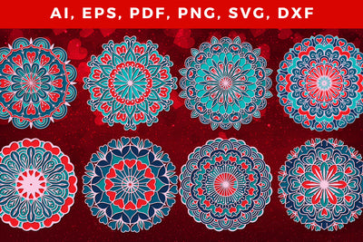layered valentine mandala bundle SVG with heart, Layered mandala, 3D mandala, Papercut mandala, Mandala ornament SVG MD JOYNAL ABDIN 