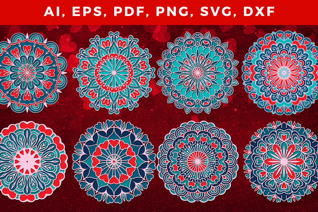 layered valentine mandala bundle SVG with heart, Layered mandala, 3D mandala, Papercut mandala, Mandala ornament SVG MD JOYNAL ABDIN 