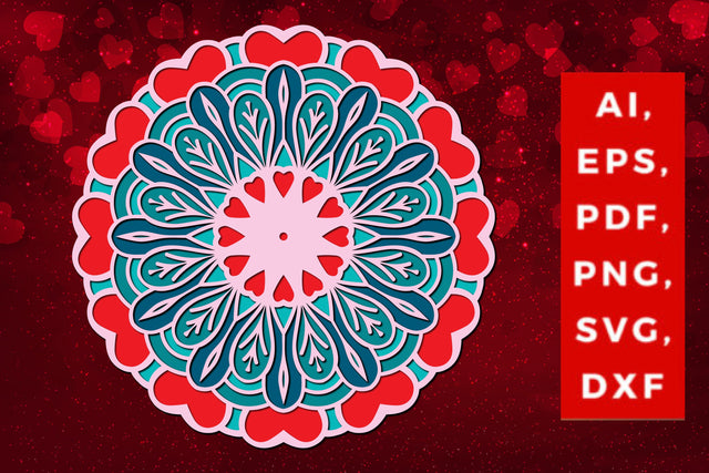 layered valentine mandala SVG with heart, Layered mandala, 3D mandala, Papercut mandala, Mandala ornament SVG MD JOYNAL ABDIN 