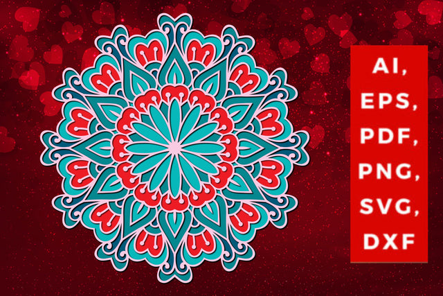 layered valentine mandala SVG with heart, Layered mandala, 3D mandala, Papercut mandala, Mandala ornament SVG MD JOYNAL ABDIN 