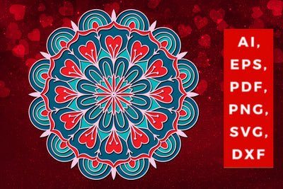 layered valentine mandala SVG with heart, Layered mandala, 3D mandala, Papercut mandala, Mandala ornament SVG MD JOYNAL ABDIN 