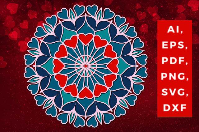 layered valentine mandala SVG with heart, Layered mandala, 3D mandala, Papercut mandala, Mandala ornament SVG MD JOYNAL ABDIN 