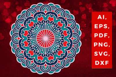 layered valentine mandala SVG with heart, Layered mandala, 3D mandala, Papercut mandala, Mandala ornament SVG MD JOYNAL ABDIN 