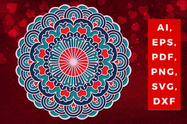 layered valentine mandala SVG with heart, Layered mandala, 3D mandala, Papercut mandala, Mandala ornament SVG MD JOYNAL ABDIN 