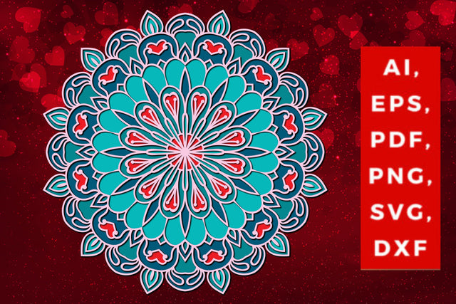 layered valentine mandala SVG with heart, Layered mandala, 3D mandala, Papercut mandala, Mandala ornament SVG MD JOYNAL ABDIN 