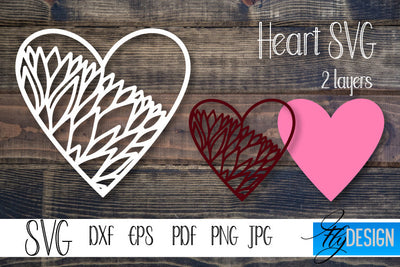 Layered Valentines Heart SVG. Leaf Heart SVG. Love SVG. v 4-4. SVG Fly Design 