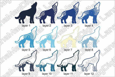 Layered Wolf svg, Mountain moonlight svg, Layered mandala svg 3D Paper LanaMagDigital 