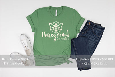 Leaf Bella Canvas 3001 Mockup, Women's T-Shirt Mockup Mock Up Photo Honeycomb Mockups 