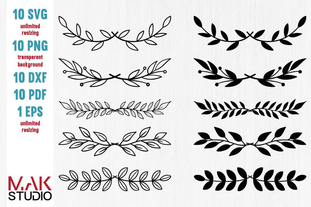 Leaf dividers bundle svg, Leaf dividers svg, Leaf dividers svg files, Leaves divider svg, Decorative dividerssvg, Text divider svg SVG MAKStudion 