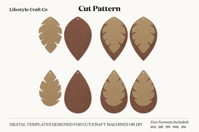 Leaf Earring SVG, Faux Leather Earring Templates, Cricut cut file SVG Lifestyle Craft Co 