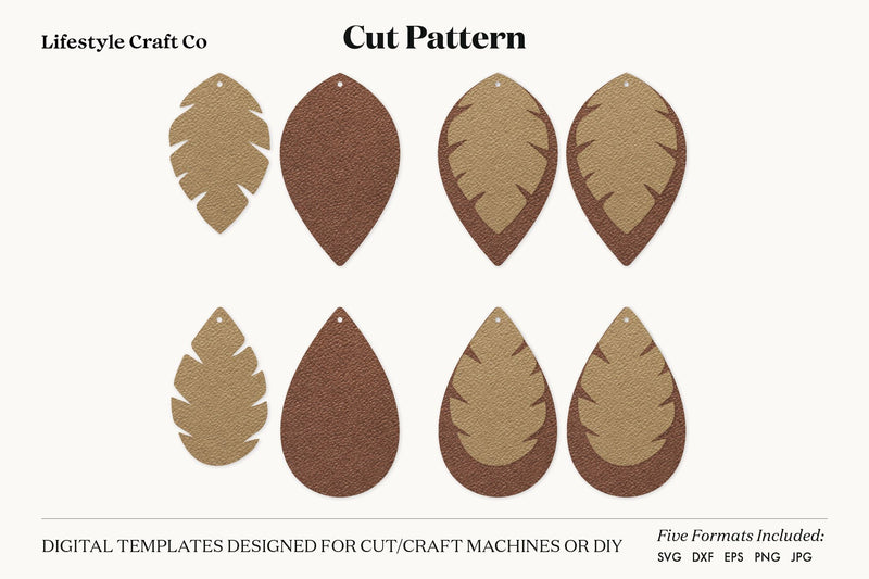 Leaf Earring SVG, Faux Leather Earring Templates, Cricut cut file SVG Lifestyle Craft Co 
