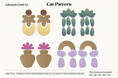 Leaf Earring SVG, Faux Leather Earring Templates, Cricut cut file SVG Lifestyle Craft Co 