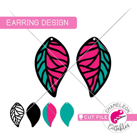 Leaf Earrings B - Earring Template - SVG PNG DXF EPS JPEG SVG Chameleon Cuttables 