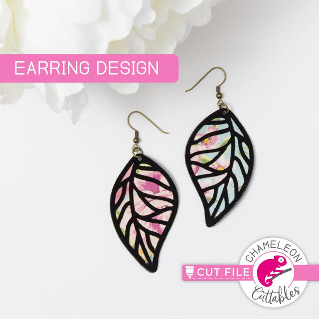 Leaf Earrings B - Earring Template - SVG PNG DXF EPS JPEG SVG Chameleon Cuttables 
