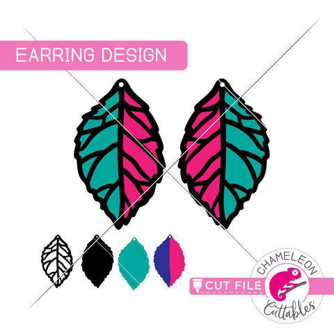 Leaf Earrings - Earring Template - SVG PNG DXF EPS JPEG SVG Chameleon Cuttables 