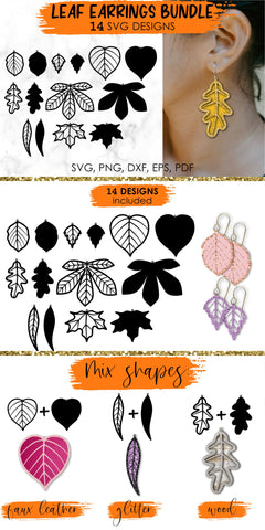 Leaf earrings, Fall earrings, Thanksgiving earring, Earring svg, Earrings bundle, Jewelry svg, Cricut earrings, Earrings template, Jewelry svg. Png, Jpg, Dxf, Eps Svg, Cut File for Cricut and Silhouette. SVG KatineDesign 