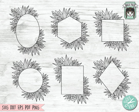 Leaf Frame SVG Cut File, Monogram Frame SVG, Leaves Border SVG, Round Frame SVG, Square, Diamond, Rectangle, Oval, Shape, Wedding SVG Wild Pilot 