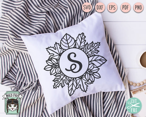 Leaf Frame SVG, Round Leaf Frame cut File, Leaf Border svg, Leaf Monogram frame svg, Fall Leaves svg, Autumn Leaves svg, Thanksgiving Monogram Frame svg SVG Wild Pilot 