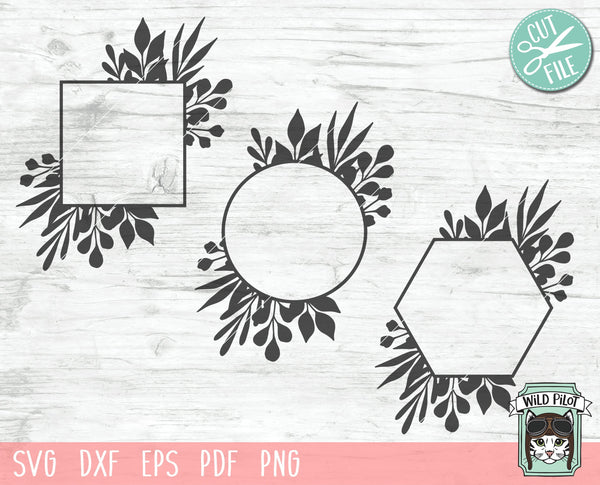 Rose Flower And Leaves, Circle Monogram Frame Free Svg File - SVG