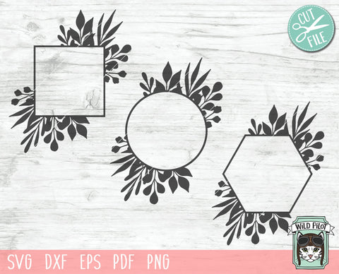 Leaf Monogram Frame SVG Cut Files, Leaf Border SVG, Leaves Monogram Frame SVG, Round Monogram Frame SVG, Hexagon Monogram Frame SVG, Leaf Silhouette Frame SVG SVG Wild Pilot 