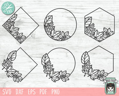 Leaf Monogram Frame SVG, Fall Monogram Frame cut file, Fall Leaf Frame SVG, Round svg, Hexagon svg, Diamond svg, Circle svg, Thanksgiving Monogram svg, Autumn svg SVG Wild Pilot 