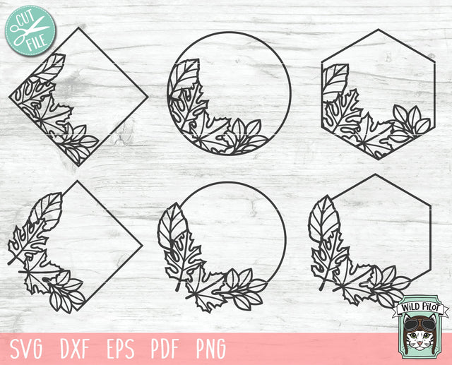 Leaf Monogram Frame SVG, Fall Monogram Frame cut file, Fall Leaf Frame SVG, Round svg, Hexagon svg, Diamond svg, Circle svg, Thanksgiving Monogram svg, Autumn svg SVG Wild Pilot 