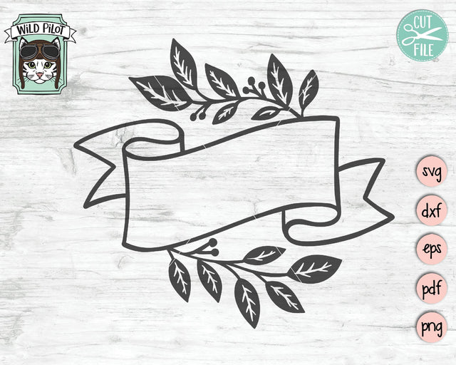 Leaf Ribbon Banner SVG Cut File SVG Wild Pilot 