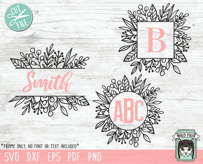 Leaf Split Monogram Frame SVG Cut File SVG Wild Pilot 