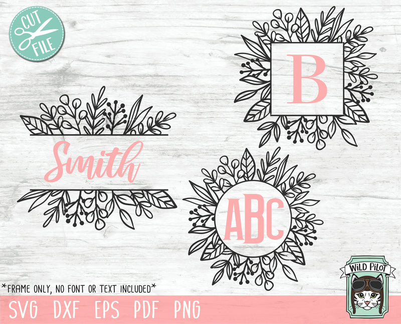 Leaf Split Monogram Frame SVG Cut File SVG Wild Pilot 