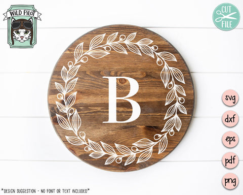 Leaf Wreath Monogram Frame SVG Cut File SVG Wild Pilot 