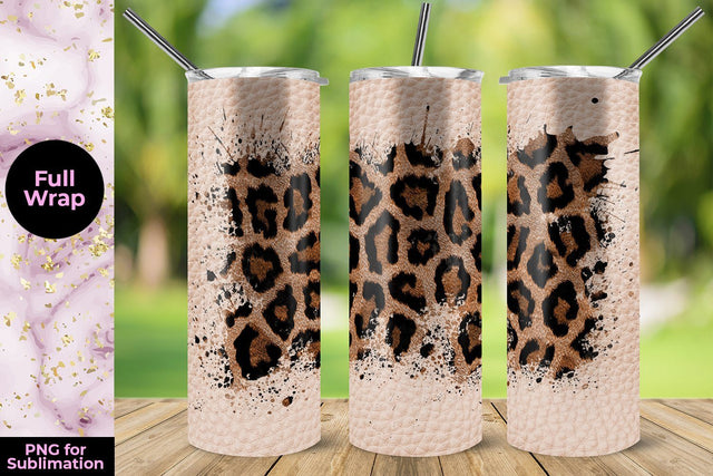 Leather and Leopard 20oz Skinny Tumbler Wrap Template Sublimation Sublimatiz Designs 