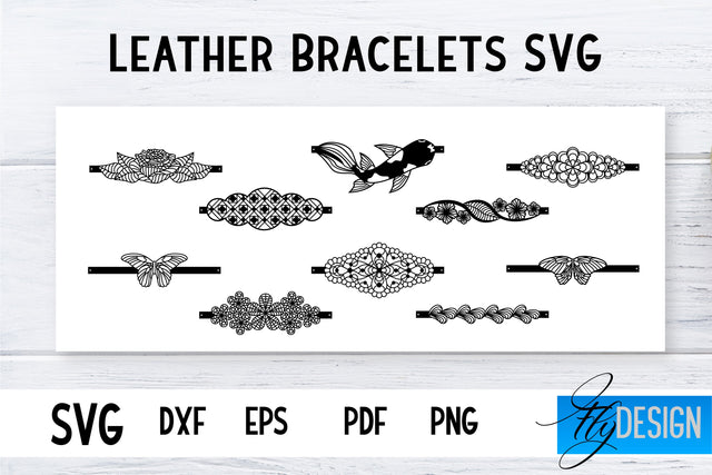 Leather Bracelets SVG Bundle | Bracelets SVG | Leather Design SVG Fly Design 