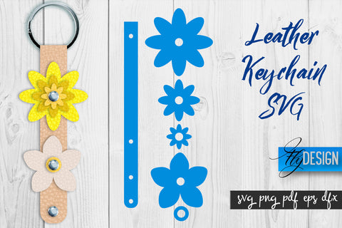 Leather Keychain Flower SVG Bundle | Key Fob SVG | Bag Tag Design SVG Fly Design 