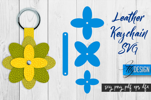 Leather Keychain Flower SVG Bundle | Key Fob SVG | Bag Tag Design SVG Fly Design 